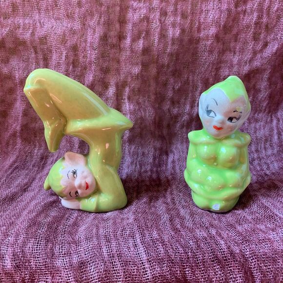 Vintage Mid Century Green Fairy Elf Figurines - Picture 1 of 8